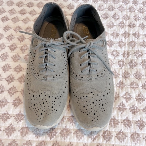 Cole Haan ZeroGrand Oxford Sneaker Sole Wingtip Gray Suede Perforated Size 7 - Picture 3 of 14